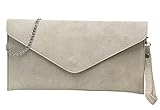 SH Leder Echtleder Clutch Umhängetasche kleine Tasche Abendtasche in Wildleder oder Metallic 31,5x16,5cm Palma G299 (Beige W.)