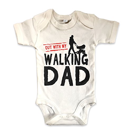 net-shirts Organic Baby Body mit The Walking DAD Aufdruck Spruch lustig Strampler Inspired by The Walking Dead Babybekleidung aus Bio-Baumwolle mit Zertifikat, Größe 3-6 Monate, Natur