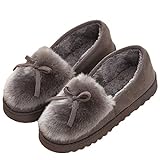 Sisttke Damen Winter Plüsch Hausschuhe Komfort Warme Home rutschfeste Pantoffeln Weiche Fellschuhe Slippers,Grau-D,39 EU