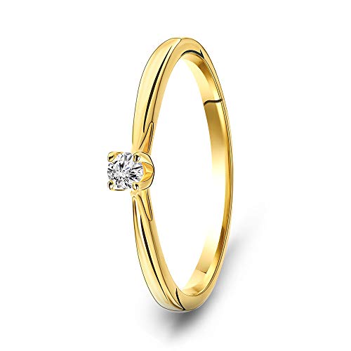 Miore Ring Damen Solitär Diamant Verlobungsring Gelbgold 9 Karat / 375 Gold Diamant Brillant 0.07 Ct, Schmuck