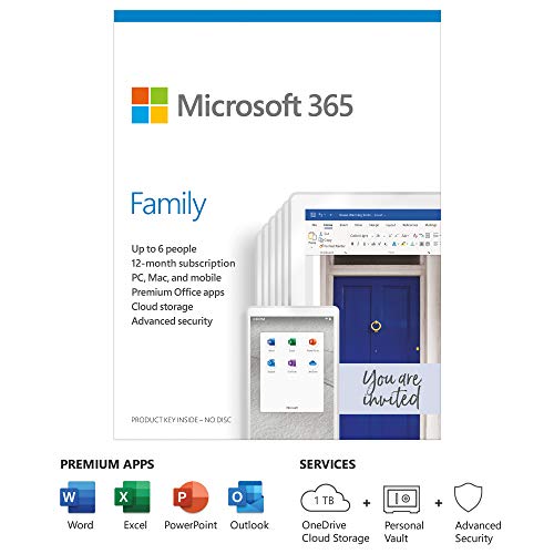 Microsoft 365 Family | Office 365 Apps | Bis zu 6 Benutzer | 1 Jahr Abonnement | Mehrere PCs/Macs, Tablets und Handys | Mehrsprachig | Box