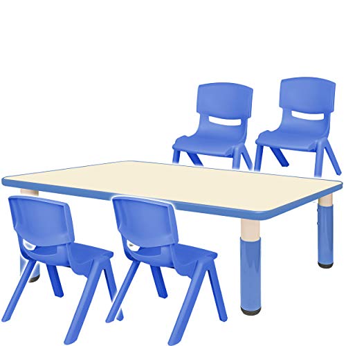 alles-meine.de GmbH Sitzgruppe für Kinder - Tisch + 4 Kinderstühle - Größen & Farbwahl - blau - höhenverstellbar - 1 bis 8 Jahre - Plastik - für INNEN & AUßEN - Kindertisch / Kin..