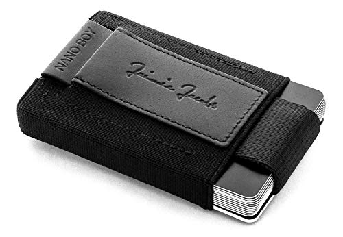 Jaimie Jacobs Nano Boy Mini Wallet Mini Geldbörse aus Textil Kleiner Geldbeutel Slim Wallet mit Zugband Kartenhalter Mini-Portmonee, Kartenetui für Herren und Damen (Schwarz)