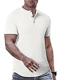 JMIERR Herren Henley T-Shirts Muscle Sommer Kurzarm Hemden 2024 Slim Fit Sport Button T Shirt Weiß Weiß XL