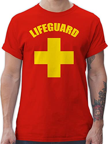Karneval & Fasching Kostüm Outfit - Lifeguard - XL - Rot - Bademeister - L190 - Tshirt Herren und Männer T-Shirts