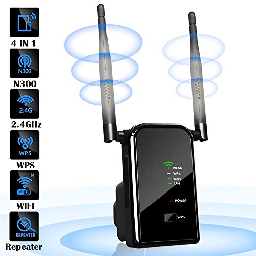 H&L WLAN Router Repeater Verstärker mit Antenna, Network Wi-fi Signal Range Router Extender Verstaerker 300 Mbits 2,4 GHz, 4 IN 1 Wireless Access Point 2 Ethernet Port, Router/Repeater/AP/Client Modus