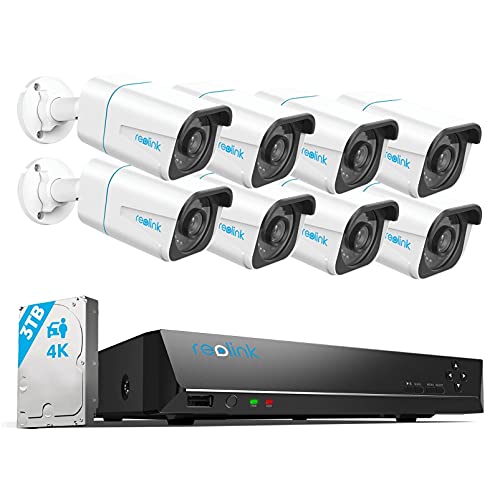 Reolink 4K Überwachungskamera Set, 8X 8MP PoE IP Kamera Überwachung Aussen mit Smarter Personenerkennung und Fahrzeugerkennung, 16CH 3TB HDD NVR für 24/7 Videoüberwachung, Nachtsicht, RLK16-810B8-A