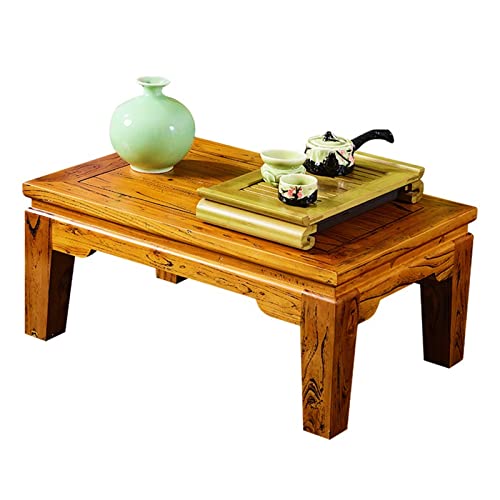 Couchtische Log Erkertisch Balkon-Tischchen Bodentiefer Tisch Tatami-Teetisch Massivholz-Kang-Tisch Kang-Tisch Tischbeine Sind Robust Und rutschfest (Color : Brown, S : 80 * 50 * 30cm)