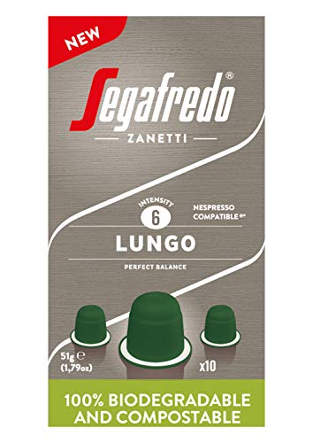 Segafredo Zanetti 10 kompostierbare Nespresso Lungo-Kapseln, reichhaltig und cremig - 1 Packung mit 10 Kapseln, 51 g