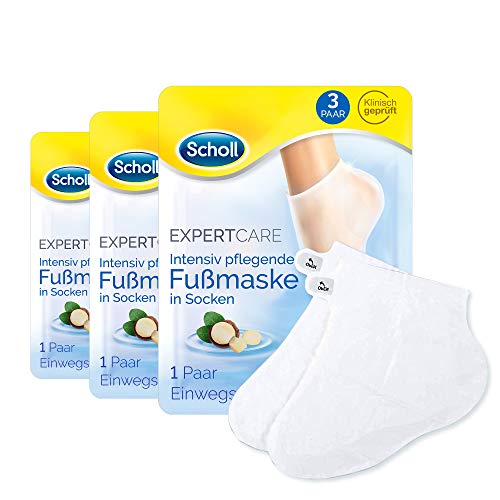 Scholl EXPERTCARE Intensiv pflegende Fußmaske in Socken – Feuchtigkeitsspendende Fußpflege für seidig weiche Füße – 3 Paar Einwegsocken