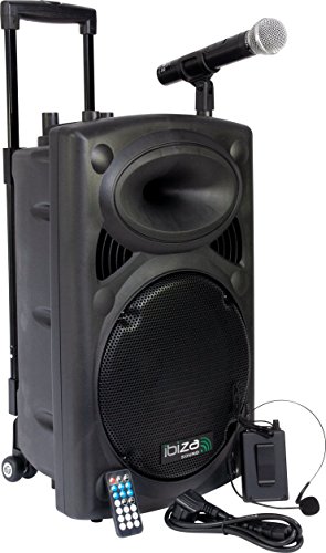 PORT12VHF-BT - IBIZA - Tragbarer Lautsprecher 12'/700W MAX mit 2 Mikrofonen (VHF), Fernbedienung und Schutzhülle - Bluetooth, USB, SD - Laufzeit 3-5 Std