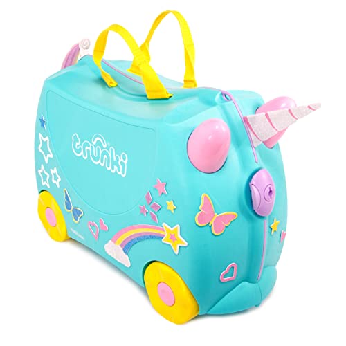 Trunki Handgepäck & Kinderkoffer zum Draufsitzen | Kinder Risen Geschenk für Mädchen & Jungen | Trolley UNA Unicorn (Blaugrün)