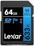 Lexar Professional 633x SD Karte 64GB, SDXC UHS-I Speicherkarte, Bis zu 95 MB/s Lesen, für DSLR-Mittelklasse, HD-Camcorder, 3D-Kameras (LSD64GCB1EU633)