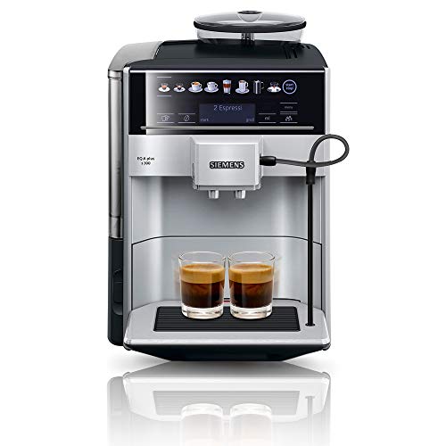 Siemens Kaffeevollautomat EQ.6 plus s300 TE653501DE, für viele Kaffeespezialitäten,Milch-Aufschäumdüse,Keramikmahlwerk,Doppeltassenfunktion, Antikalk, automatische Dampfreinigung, 1500 W, Silber, Grau