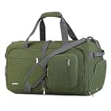 WANDF Reisetasche 40L mit Schuhfach Faltbare Weekender-Reisetasche Handgepäck für Männer Frauen (Dunkelgrün)