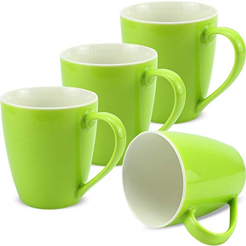 matches21 Tassen Becher Kaffeetassen Kaffeebecher Unifarben/einfarbig kiwigrün hellgrün Porzellan 4 Stk. 10 cm / 350 ml