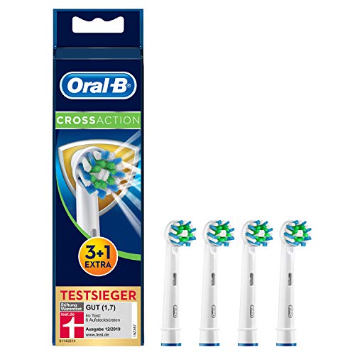 Oral-B CrossAction Aufsteckbürsten mit Bakterienschutz, Verhindert bakterielles Wachstum auf den Borsten, 3+1 Stück