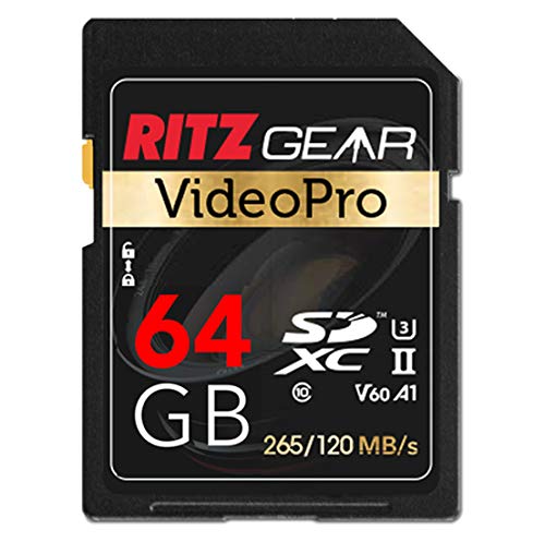 SD UHS-II 64GB SDXC Memory Card U3 V60 A1 Extreme Performance Video Pro SD Card (Read 265MB/S Write 120MB/S) for Advanced DSLR Functions, Well Suited for Full HD Video