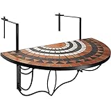 tectake 800570 - Balkonhängetisch zusammenklappbar, Halbkreisförmiges Design, Tischplatte aus Steinmosaik - Diverse Farben (Terra-Weiß | Nr. 402774)
