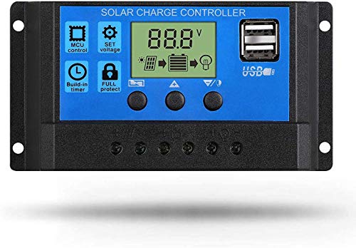 Solar Charge Controller, Topcloud 30A Solar Panel Controller 12V/24V PWM Auto Parameter Adjustable LCD Display Solar Panel Battery Regulator with Dual USB Port