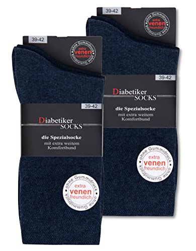 6 Paar Socken mit Komfortbund ohne Gummi & ohne Naht 97% Baumwolle Damen & Herren Diabetiker Socken 26809 (Jeans 43-46)