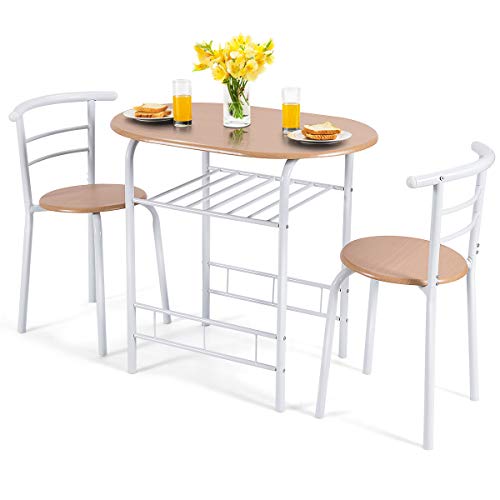 GOPLUS 3-teilige Essgruppe, Sitzgruppe mit 1 Tisch und 2 Stühlen, Esstisch Set, Balkonset aus Holz, Holztisch (Weiß)