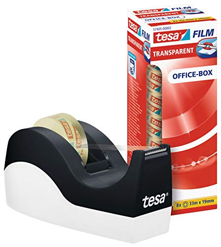 tesa Easy Cut Tischabroller ORCA - rutschfest, einfache Handhabung, sauberer Schnitt - mit 8 Rollen tesafilm transparent 33m:19mm