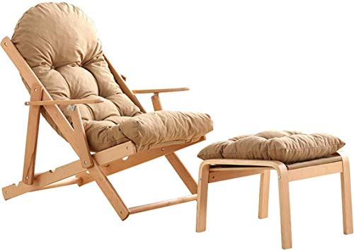 Ruhesessel Zero Gravity Chair aus Holz, faltbar, 3 Winkel verstellbar, faltbar, Balkonsessel, Gartenstuhl, Sonnenliege mit Kissen und Fußstütze (Farbe: Weiß) (Farbe: Braun) (B