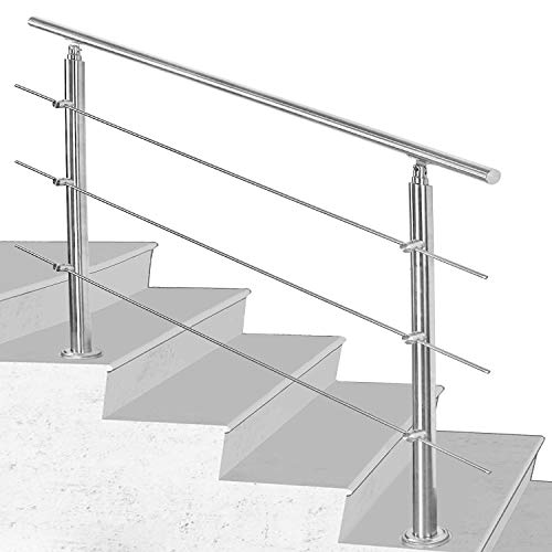 SWANEW Edelstahl-Handlauf Geländer für Treppen Brüstung Balkon mit 3 Querstreben (80cm, 3 Querstreben)