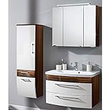 Badezimmermöbel Set Hochglanz Badmöbel Waschtisch LED Spiegelschrank Hochschrank