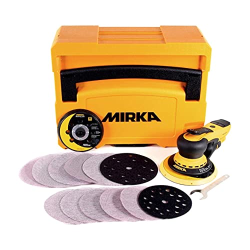 Mirka DEROS 5650CV Exzenterschleifer, leistungsstarker und kompakter Tellerschleifer mit Zentralabsaugung, Schleifmaschine im Case mit 2 Schleiftellern (Ø 125 mm & 150 mm)