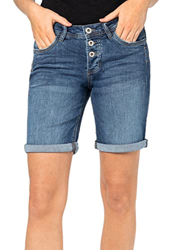 Sublevel Damen Jeans Bermuda-Shorts mit Denim Aufschlag Middle-Blue M