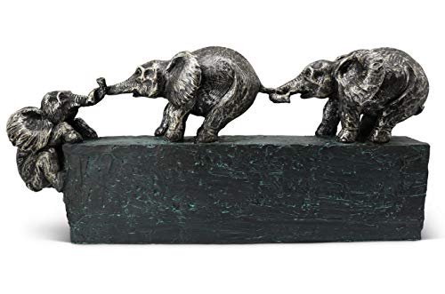 FeinKnick Skulptur “Familienbande” - Zeitloses Symbol für Zusammenhalt in der Familie & im Team - Elefanten Dekoration aus Marmorit 43 cm lang - Deko Figur Elefant