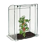Relaxdays Tomatengewächshaus, PVC-Folie, HBT: 170 x 130 x 75 cm, begehbares Foliengewächshaus mit Tür, transparent/grün