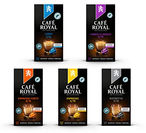 Café Royal Kapseln 50 Probierbox - Espresso, Espresso Forte, Lungo, Lungo Classico, Ristretto - für Nespresso Kaffeemaschine - UTZ-zertifiziert Kaffeekapseln aus Aluminium