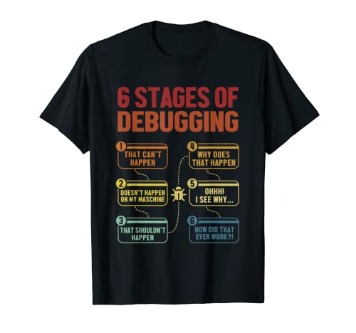 6 Stages of Debugging Softwareingenieur Coder Programmierer T-Shirt