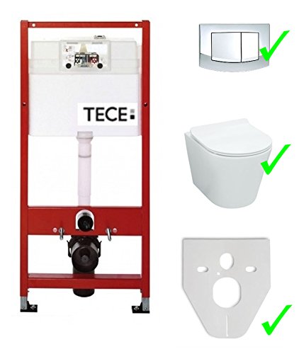 Tece Vorwandelement Base inkl. Drückerplatte chrom + Lavita Wand WC Galve ohne Spülrand + WC-Sitz mit Soft-Close-Absenkautomatik