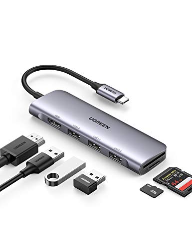 UGREEN USB C Hub HDMI USB C Adapter mit 4K HDMI, 3 USB 3.0, SD/TF Kartenleser kompatibel mit MacBook Pro, Surface Pro 7, Surface Go, iPad Pro, iPad Mini 6, Galaxy Tab S7 und mehr Typ C Geräten