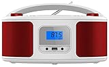 Tragbarer CD-Player | Boombox | CD/CD-R | USB | FM Radio | AUX-In | Kopfhöreranschluss | CD Player | Kinder Radio | CD-Radio | Stereoanlage | Kompaktanlage (Candy Red)