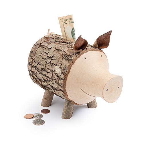Sparschwein Rudi aus Astholz mit Rinde - Spardose aus Holz - kreative Geldgeschenk Idee