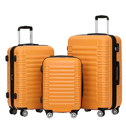 BEIBYE Hartschalen Koffer Trolley Rollkoffer Reisekoffer Zwillingsrollen Kofferset (Orangen, Set)