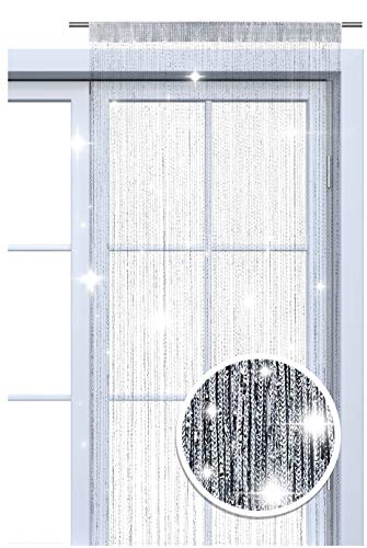 wometo Faden-Vorhang Glitzer-Vorhang oekoTex 90x245 cm - Silber-Silber glänzender Deko Schal transparent halbtransparent Weihnachten