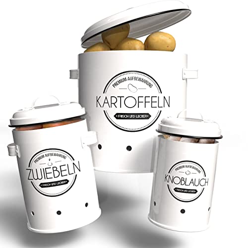 LOFTASTIC® Kartoffel Aufbewahrungbox (3er Set) I Perfekt als Zwiebel Aufbewahrung & Kartoffel Aufbewahrung | Stilvolle Aufbewahrungsbox für die Küche | mit Lüftungslöchern für optimale Haltbarkeit