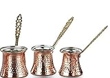 Türkische Mokkakanne aus Kupfer - hochwertige, handgefertigte Cezve Kaffeekanne für echten & traditionellen Kaffeegenuss (3er Set: 120ml + 200ml + 290ml)