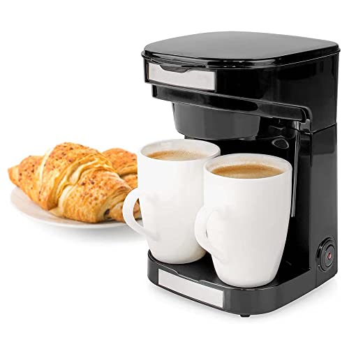 TronicXL Kleine 1 - 2 Tassen Kaffeemaschine + 2x Tasse + Dauer Filter I Kompakt Filterkaffee Filterkaffeemaschine schwarz