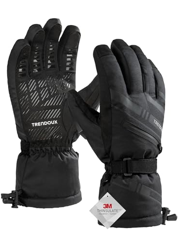 TRENDOUX wasserdichte Winterhandschuhe, 3M Thinsulate Verdicken Warme Winter Handschuhe für Outdoor Sportarten Radfahren Wandern Schwarz M