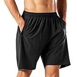 HMIYA Herren Sport Shorts Schnell Trocknend Kurze Hose mit Reißverschlusstasch (Schwarz,7XL)