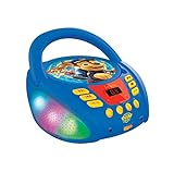 Lexibook RCD109PA Paw Patrol Bluetooth-CD-Player für Kinder-Tragbar, Lichteffekte, Mikrofonbuchse, Aux-In, Akku oder Netz, Mädchen, Jungen, Blau/Rot
