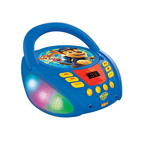 Lexibook RCD109PA Paw Patrol-Bluetooth-CD-Player für Kinder-Tragbar, Lichteffekte, Mikrofonbuchse, Aux-In, Akku oder Netz, Mädchen, Jungen, Blau/Rot