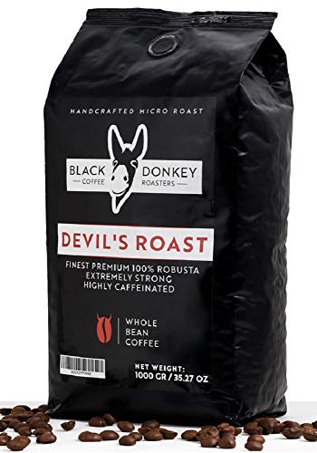 DEVIL'S ROAST 🔱 1KG Kaffeebohnen 🔱 Extrem Starker Kaffee 🔱 Stark Koffeinhaltiger Kaffee 🔱 Premium Robusta von Black Donkey Coffee Roasters